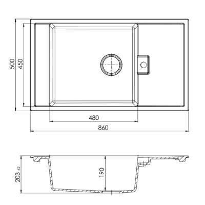 VİVİANO 50X86 CM 1 GÖZ SİYAH GRANİT EVYE