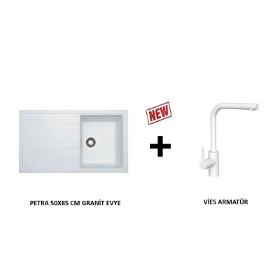 VİVİANO 50X85 BEYAZ 1 GÖZ GRANİT EVYE & VİES ARMATÜR