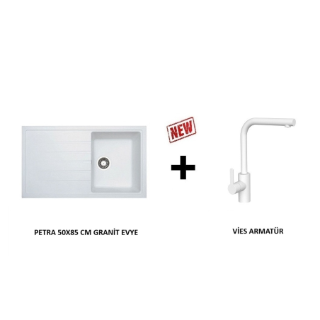 VİVİANO 50X85 BEYAZ 1 GÖZ GRANİT EVYE & VİES ARMATÜR