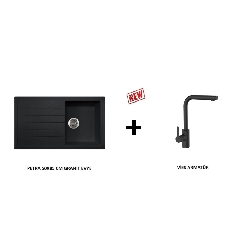 VİVİANO 50X85 SİYAH 1 GÖZ GRANİT EVYE & VİES ARMATÜR