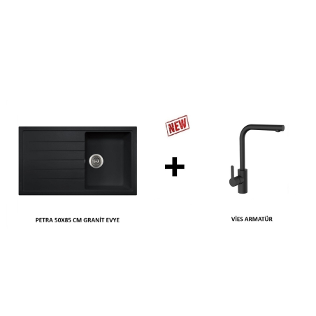 VİVİANO 50X85 SİYAH 1 GÖZ GRANİT EVYE & VİES ARMATÜR