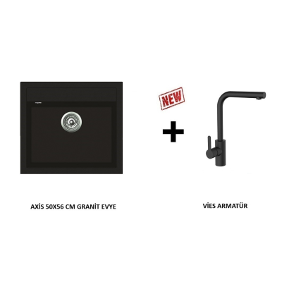 VİVİANO 50X56 SİYAH 1 GÖZ GRANİT EVYE & VİES ARMATÜR