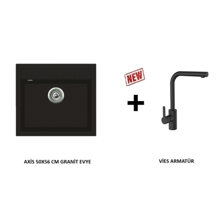 VİVİANO 50X56 SİYAH 1 GÖZ GRANİT EVYE & VİES ARMATÜR
