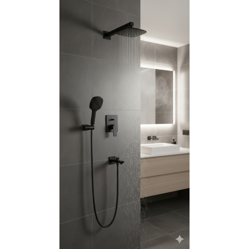 VİVİANO MAT SİYAH ANKASTRE DUŞ SETİ