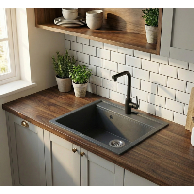 VİVİANO AXİS 50X56 CM 1 GÖZ ANTRASİT GRANİT EVİYE