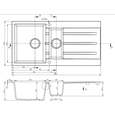 VİVİANO CROWN 50x100 CM 1,5 GÖZ BEYAZ GRANİT EVİYE