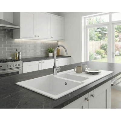 VİVİANO CROWN 50x100 CM 1,5 GÖZ BEYAZ GRANİT EVİYE